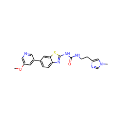 COc1cncc(-c2ccc3nc(NC(=O)NCCc4cn(C)cn4)sc3c2)c1 ZINC000299831959