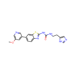 COc1cncc(-c2ccc3nc(NC(=O)NCCc4cnc[nH]4)sc3c2)c1 ZINC000219243833