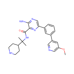 COc1cncc(-c2cccc(-c3cnc(N)c(C(=O)NC(C)(C)C4CCNCC4)n3)c2)c1 ZINC000084596690