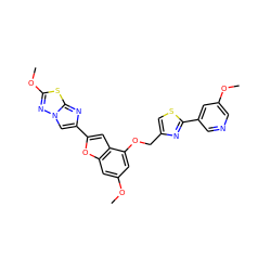 COc1cncc(-c2nc(COc3cc(OC)cc4oc(-c5cn6nc(OC)sc6n5)cc34)cs2)c1 ZINC000653670652