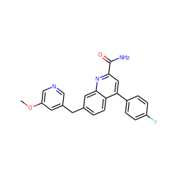 COc1cncc(Cc2ccc3c(-c4ccc(F)cc4)cc(C(N)=O)nc3c2)c1 ZINC000205651454