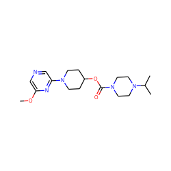 COc1cncc(N2CCC(OC(=O)N3CCN(C(C)C)CC3)CC2)n1 ZINC000223505796