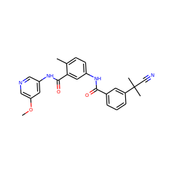 COc1cncc(NC(=O)c2cc(NC(=O)c3cccc(C(C)(C)C#N)c3)ccc2C)c1 ZINC000040898031