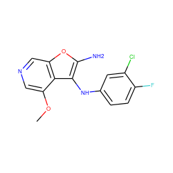 COc1cncc2oc(N)c(Nc3ccc(F)c(Cl)c3)c12 ZINC000222993518