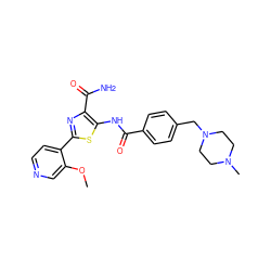 COc1cnccc1-c1nc(C(N)=O)c(NC(=O)c2ccc(CN3CCN(C)CC3)cc2)s1 ZINC000149957848