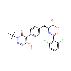 COc1cnn(C(C)(C)C)c(=O)c1-c1ccc(C[C@H](NC(=O)c2c(Cl)cccc2Cl)C(=O)O)cc1 ZINC000013704586