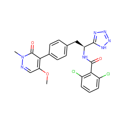 COc1cnn(C)c(=O)c1-c1ccc(C[C@H](NC(=O)c2c(Cl)cccc2Cl)c2nnn[nH]2)cc1 ZINC000029127822