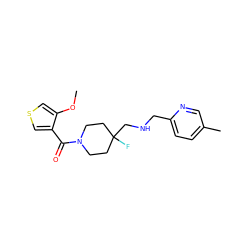 COc1cscc1C(=O)N1CCC(F)(CNCc2ccc(C)cn2)CC1 ZINC000064548624