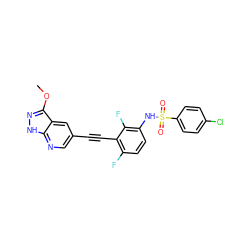 COc1n[nH]c2ncc(C#Cc3c(F)ccc(NS(=O)(=O)c4ccc(Cl)cc4)c3F)cc12 ZINC001772590798