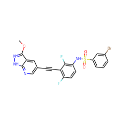 COc1n[nH]c2ncc(C#Cc3c(F)ccc(NS(=O)(=O)c4cccc(Br)c4)c3F)cc12 ZINC001772643351