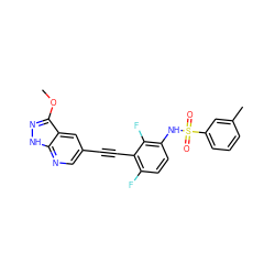 COc1n[nH]c2ncc(C#Cc3c(F)ccc(NS(=O)(=O)c4cccc(C)c4)c3F)cc12 ZINC001772598759