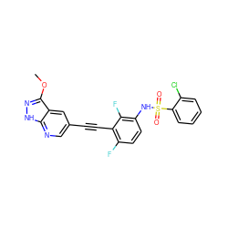 COc1n[nH]c2ncc(C#Cc3c(F)ccc(NS(=O)(=O)c4ccccc4Cl)c3F)cc12 ZINC001772627767