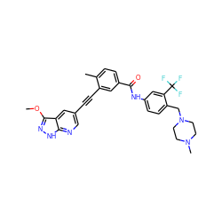 COc1n[nH]c2ncc(C#Cc3cc(C(=O)Nc4ccc(CN5CCN(C)CC5)c(C(F)(F)F)c4)ccc3C)cc12 ZINC000095594986