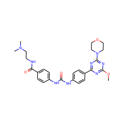 COc1nc(-c2ccc(NC(=O)Nc3ccc(C(=O)NCCN(C)C)cc3)cc2)nc(N2CCOCC2)n1 ZINC000072177623