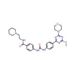 COc1nc(-c2ccc(NC(=O)Nc3ccc(C(=O)NCCN4CCCCC4)cc3)cc2)nc(N2CCOCC2)n1 ZINC000072176553