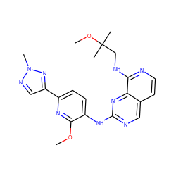 COc1nc(-c2cnn(C)n2)ccc1Nc1ncc2ccnc(NCC(C)(C)OC)c2n1 ZINC000224157403