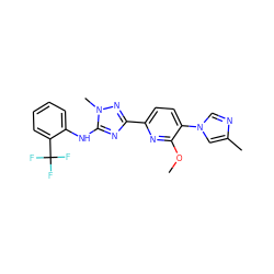 COc1nc(-c2nc(Nc3ccccc3C(F)(F)F)n(C)n2)ccc1-n1cnc(C)c1 ZINC000141261410