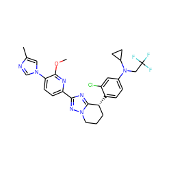 COc1nc(-c2nc3n(n2)CCC[C@H]3c2ccc(N(CC(F)(F)F)C3CC3)cc2Cl)ccc1-n1cnc(C)c1 ZINC000149093862