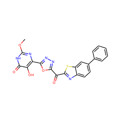 COc1nc(-c2nnc(C(=O)c3nc4ccc(-c5ccccc5)cc4s3)o2)c(O)c(=O)[nH]1 ZINC000147086498