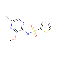 COc1nc(Br)cnc1NS(=O)(=O)c1cccs1 ZINC000136488042