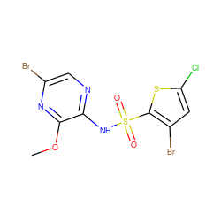 COc1nc(Br)cnc1NS(=O)(=O)c1sc(Cl)cc1Br ZINC000038461198