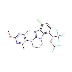 COc1nc(C)c(N2CCCn3c2nc2c(Cl)ccc([C@@H](OC(F)F)C(F)(F)F)c23)c(C)n1 ZINC000140062756