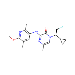 COc1nc(C)c(Nc2nc(C)cn([C@@H](CF)C3CC3)c2=O)cc1C ZINC000095602532