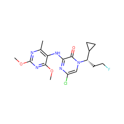 COc1nc(C)c(Nc2nc(Cl)cn([C@@H](CCF)C3CC3)c2=O)c(OC)n1 ZINC000095602963