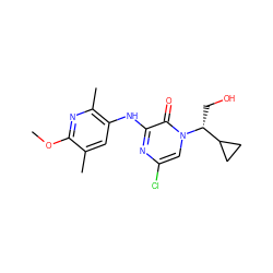 COc1nc(C)c(Nc2nc(Cl)cn([C@H](CO)C3CC3)c2=O)cc1C ZINC000116832150