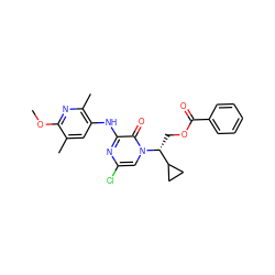 COc1nc(C)c(Nc2nc(Cl)cn([C@H](COC(=O)c3ccccc3)C3CC3)c2=O)cc1C ZINC000653851988