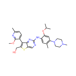 COc1nc(C)ccc1-c1c(CO)sc2cnc(Nc3cc(C)c(N4CCN(C)CC4)cc3OC(C)C)nc12 ZINC000215979636