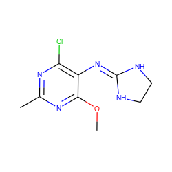 COc1nc(C)nc(Cl)c1N=C1NCCN1 ZINC000001854466