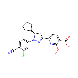 COc1nc(C2=NN(c3ccc(C#N)c(Cl)c3)[C@@H](C3CCCC3)C2)ccc1C(=O)O ZINC000113803866