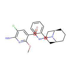 COc1nc(N)c(Cl)cc1C(=O)NC1C[C@@H]2CCC[C@H](C1)N2Cc1ccccc1 ZINC000027412744