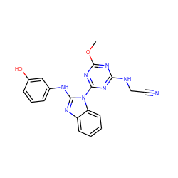 COc1nc(NCC#N)nc(-n2c(Nc3cccc(O)c3)nc3ccccc32)n1 ZINC000071317435