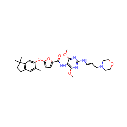 COc1nc(NCCCN2CCOCC2)nc(OC)c1NC(=O)c1ccc(Oc2cc3c(cc2C)CCC3(C)C)o1 ZINC000034800770