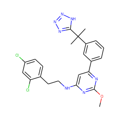 COc1nc(NCCc2ccc(Cl)cc2Cl)cc(-c2cccc(C(C)(C)c3nnn[nH]3)c2)n1 ZINC000066101188