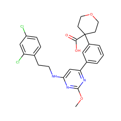 COc1nc(NCCc2ccc(Cl)cc2Cl)cc(-c2cccc(C3(C(=O)O)CCOCC3)c2)n1 ZINC000035873694