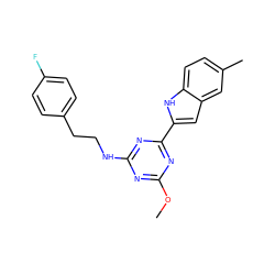 COc1nc(NCCc2ccc(F)cc2)nc(-c2cc3cc(C)ccc3[nH]2)n1 ZINC000206745965