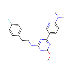 COc1nc(NCCc2ccc(F)cc2)nc(-c2ccc(N(C)C)nc2)n1 ZINC000473162842