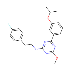 COc1nc(NCCc2ccc(F)cc2)nc(-c2cccc(OC(C)C)c2)n1 ZINC000473162823