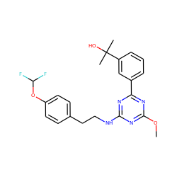 COc1nc(NCCc2ccc(OC(F)F)cc2)nc(-c2cccc(C(C)(C)O)c2)n1 ZINC000473179364