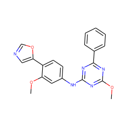 COc1nc(Nc2ccc(-c3cnco3)c(OC)c2)nc(-c2ccccc2)n1 ZINC000013445176