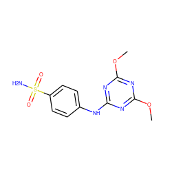 COc1nc(Nc2ccc(S(N)(=O)=O)cc2)nc(OC)n1 ZINC000028386796