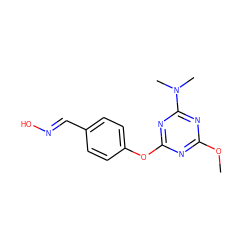 COc1nc(Oc2ccc(/C=N/O)cc2)nc(N(C)C)n1 ZINC000013139264