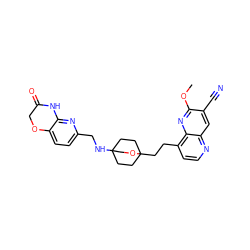 COc1nc2c(CCC34CCC(NCc5ccc6c(n5)NC(=O)CO6)(CC3)CO4)ccnc2cc1C#N ZINC000299860433