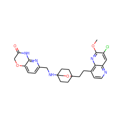 COc1nc2c(CCC34CCC(NCc5ccc6c(n5)NC(=O)CO6)(CC3)CO4)ccnc2cc1Cl ZINC000299855579