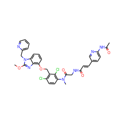 COc1nc2c(OCc3c(Cl)ccc(N(C)C(=O)CNC(=O)/C=C/c4ccc(NC(C)=O)nc4)c3Cl)cccc2n1Cc1ccccn1 ZINC000003950326