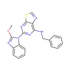 COc1nc2ccccc2n1-c1nc(NCc2ccccc2)c2ncsc2n1 ZINC000219028501