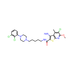 COc1nc2sc(C(=O)NCCCCCN3CCN(c4cccc(Cl)c4Cl)CC3)c(N)c2c(C)c1Cl ZINC000169332687